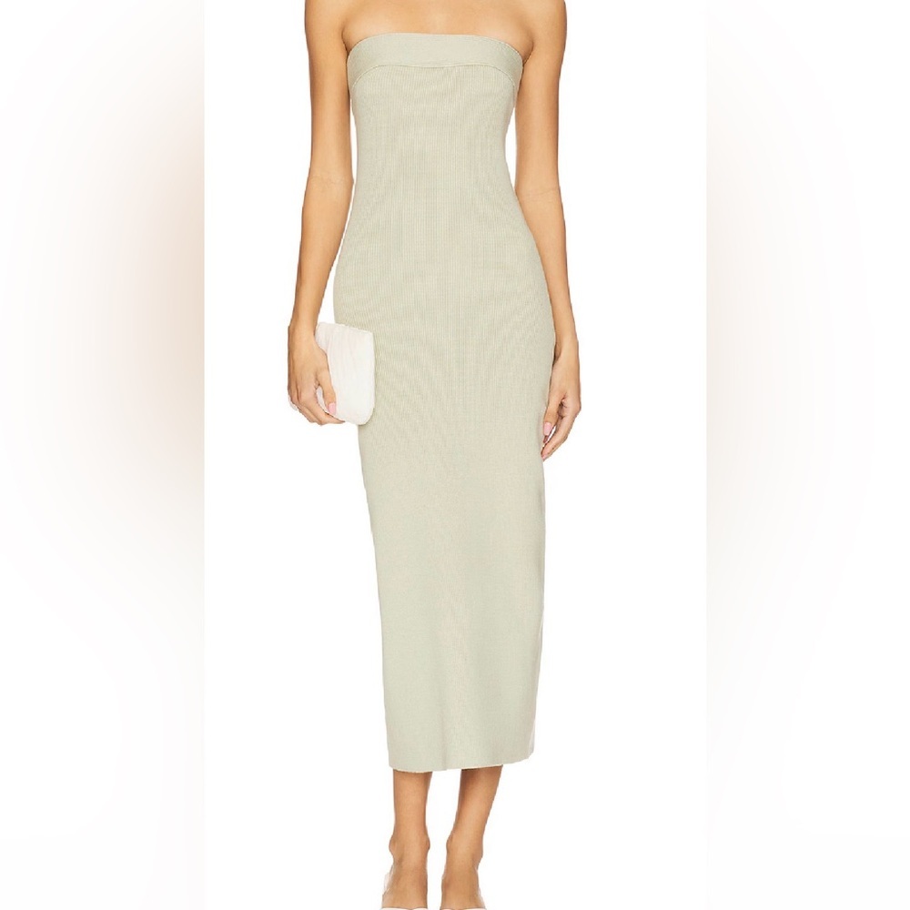 Free People Beach Ribbed Strapless Maxi Dress Sage Green NWT Size Large